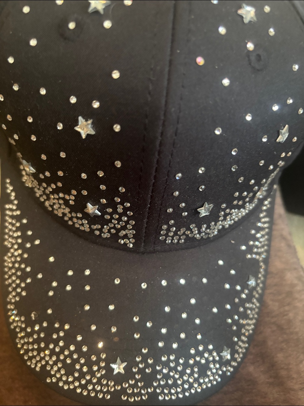 Kids Black Rhinestone Star Baseball Cap - Picture 4 of 6